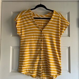 Yellow Striped Button-Up Women's Top